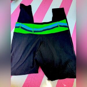 Lululemon Athletica Black Leggings with Green and Blue Waistband
